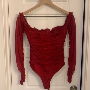 Red Off the Shoulder Bodysuit